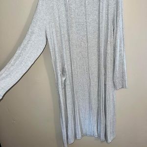 Sz.Lg.Grey Long Cardi w/real pockets! & Hooded. Thin/lightweight